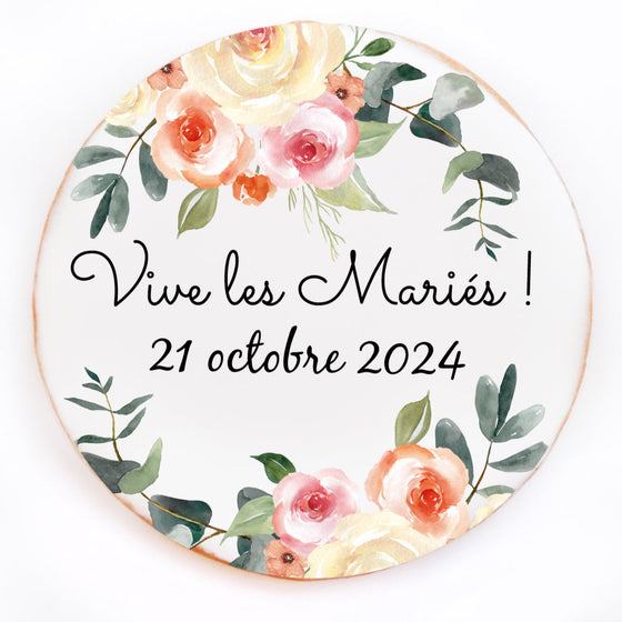 biscuits personnalisable personnalisé mariage baptême naissance bohème chic roses pivoine eucalyptus